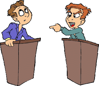 Två tecknade personer som debatterar