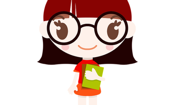 Tecknad flicka med bok