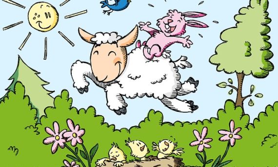 Tecknad bild med glada djur