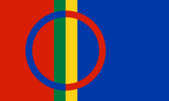 Fira samernas nationaldag på Uppsala Stadsbibliotek (dekorativ bild av en samisk flagga)